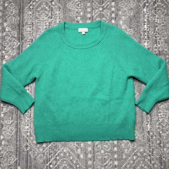 J. Crew Sweaters - J.Crew Women's Green Cashmere Ribbed Knit Sweater Medium Chunky Pullover Luxury